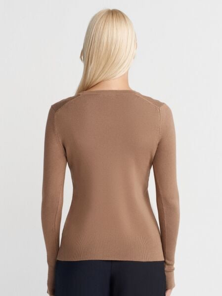 Bisiklet Yaka Kol Ortası Droplu Kazak-Koyu Vizon