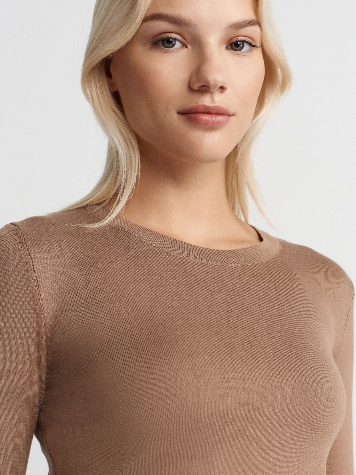 Bisiklet Yaka Kol Ortası Droplu Kazak-Koyu Vizon