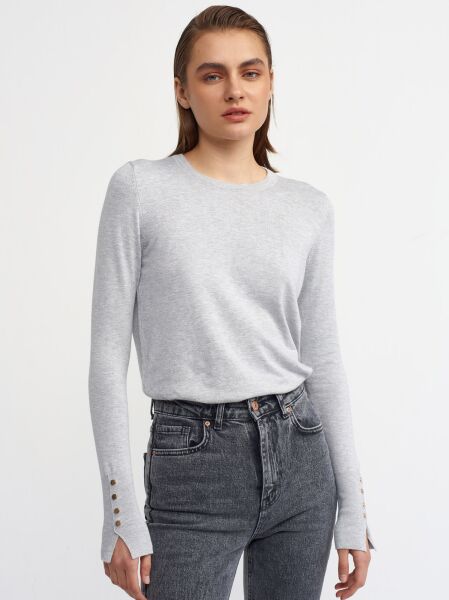 Bisiklet Yaka Kol Ortası Droplu Kazak-Gri Melanj