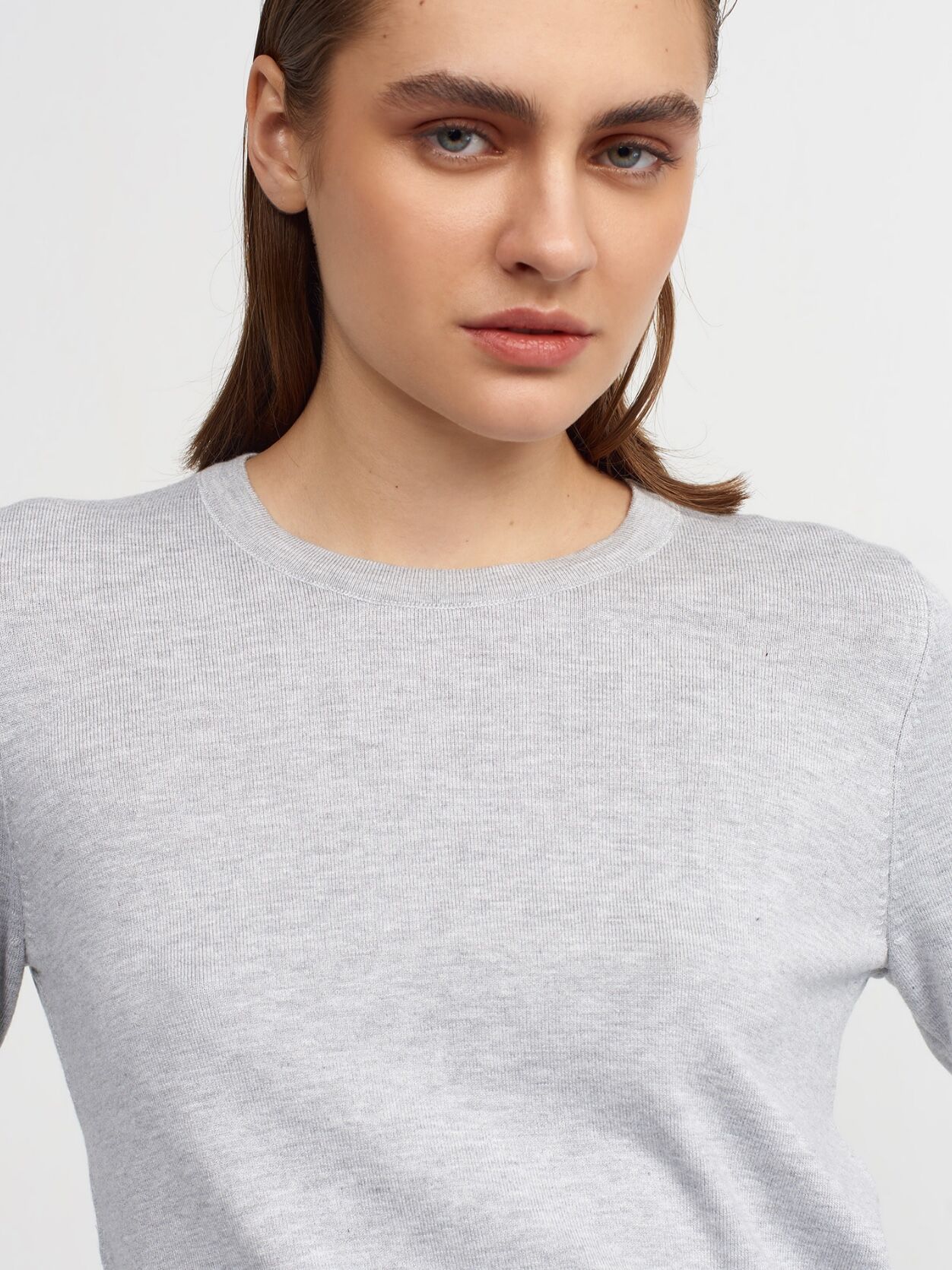 Bisiklet Yaka Kol Ortası Droplu Kazak-Gri Melanj