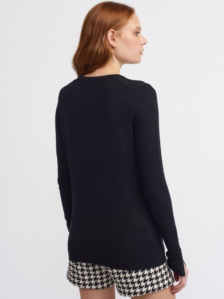 Bisiklet Yaka Kol Ortası Droplu Kazak-siyah