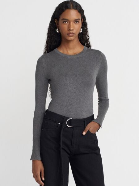 Bisiklet Yaka Kol Ortası Droplu Kazak-Füme