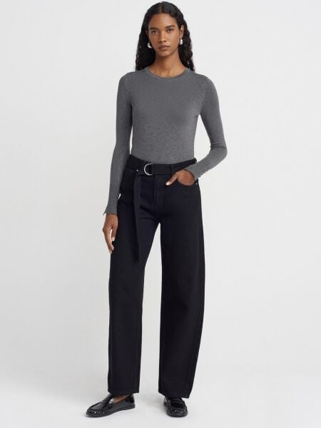 Bisiklet Yaka Kol Ortası Droplu Kazak-Füme