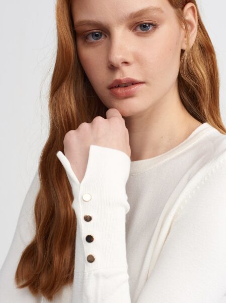 Bisiklet Yaka Kol Ortası Droplu Kazak-ekru