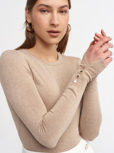 Bisiklet Yaka Kol Ortası Droplu Kazak Melanj