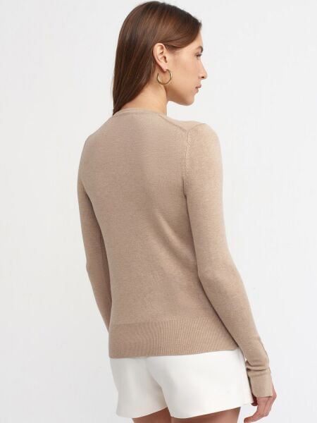 Bisiklet Yaka Kol Ortası Droplu Kazak Melanj