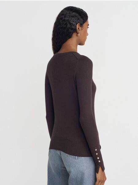 Bisiklet Yaka Kol Ortası Droplu Kazak-Koyu Kahve