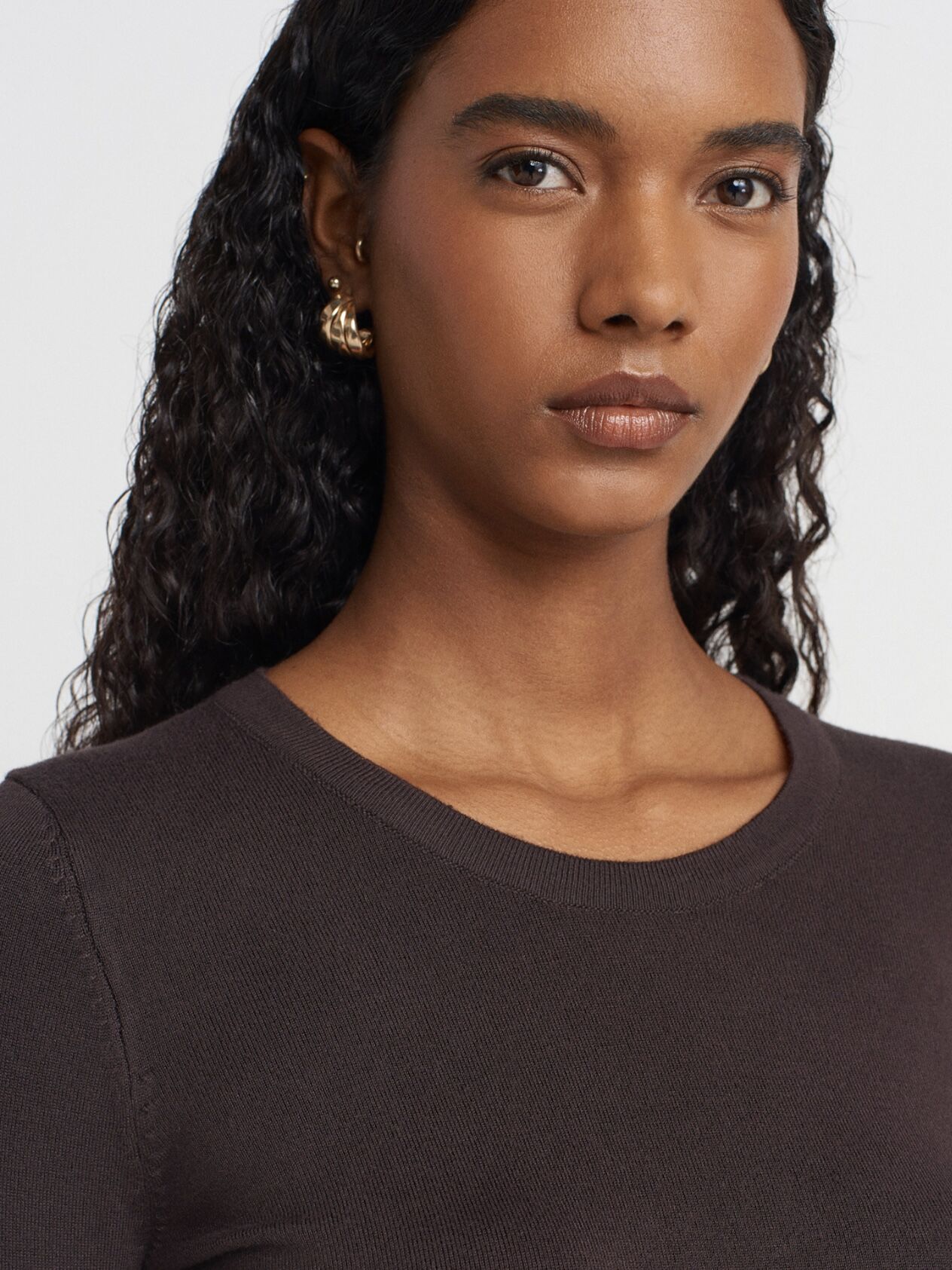 Bisiklet Yaka Kol Ortası Droplu Kazak-Koyu Kahve