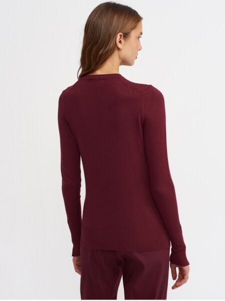 Bisiklet Yaka Kol Ortası Droplu Kazak-Bordo