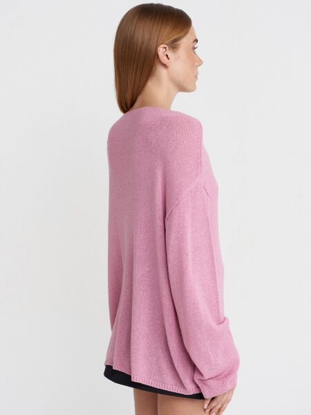 Oval Yaka Yumuşak Dokulu Triko Kazak-Pembe