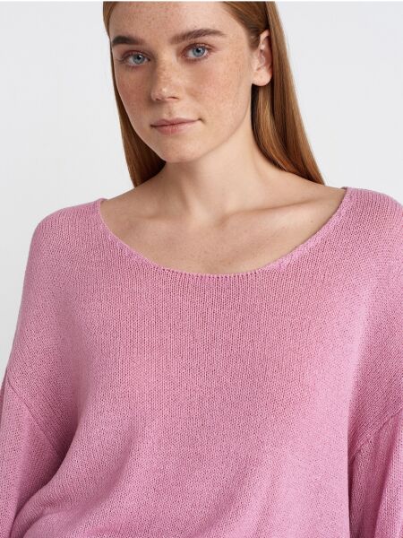 Oval Yaka Yumuşak Dokulu Triko Kazak-Pembe