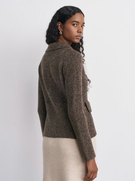 Polo Yaka Düğmeli Cep Detaylı Triko Hırka-Kahve