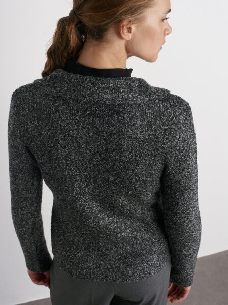 Polo Yaka Düğmeli Cep Detaylı Triko Hırka-Antrasit