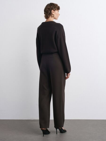 Yüksek Bel Pantolon-Koyu Kahve