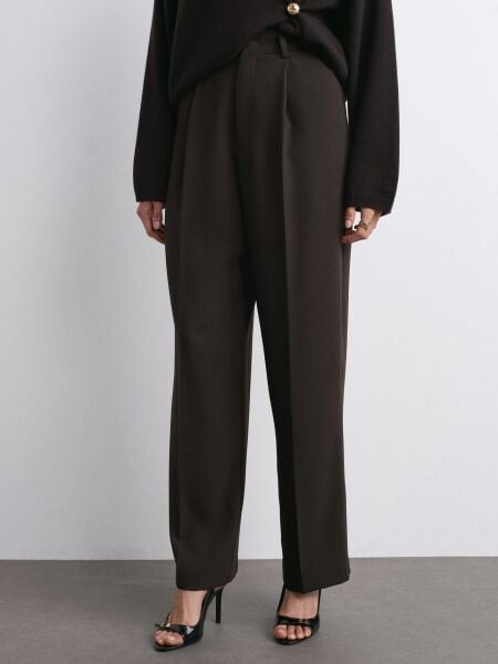 Yüksek Bel Pantolon-Koyu Kahve