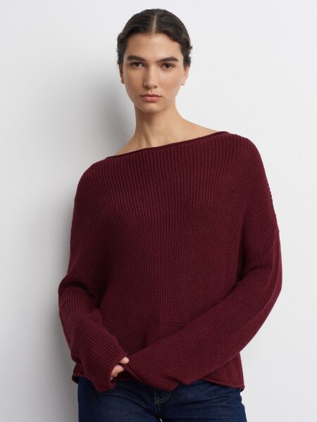 Kayık Yaka Basic Triko Kazak-BORDO