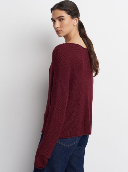 Kayık Yaka Basic Triko Kazak-BORDO