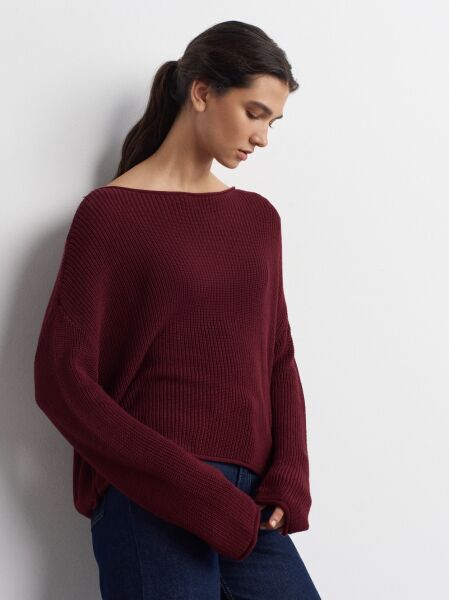 Kayık Yaka Basic Triko Kazak-BORDO