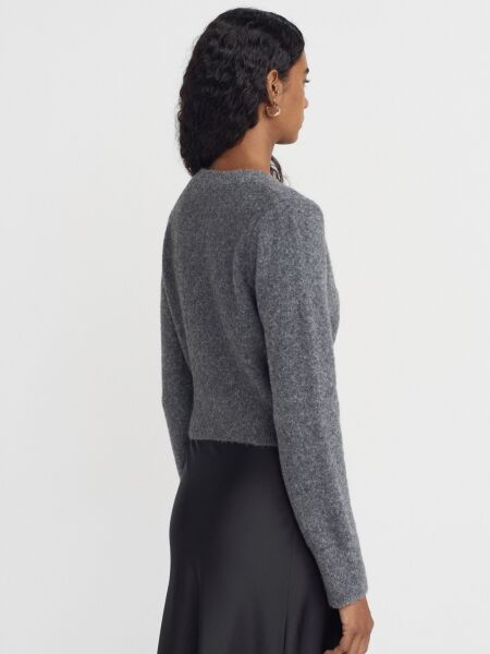 V Yaka Düğmeli Triko Hırka-K.Füme