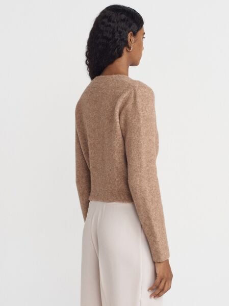 V Yaka Düğmeli Triko Hırka-K.Füme