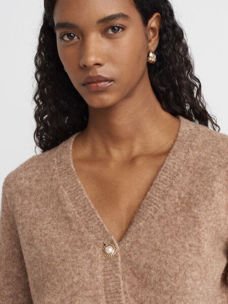 V Yaka Düğmeli Triko Hırka-K.Füme