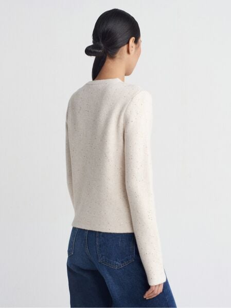 Bisiklet Yaka Pullu Simli Düğmeli Triko Hırka-EKRU