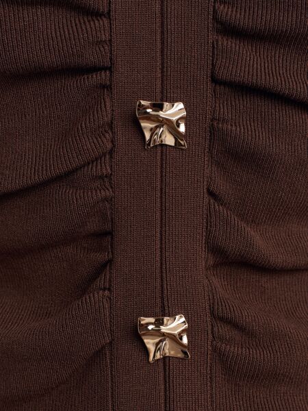 V Yaka Düğmeli Triko Kazak-Kahve