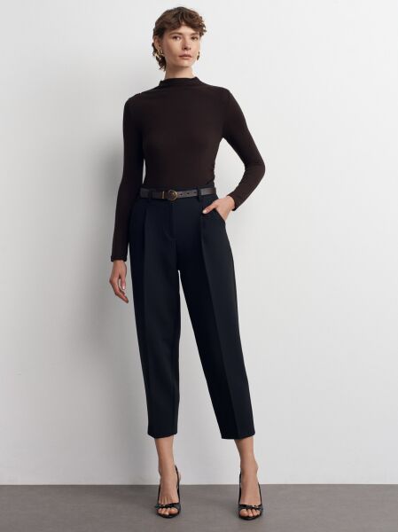 Kemerli Havuç Fit Pantolon-Siyah