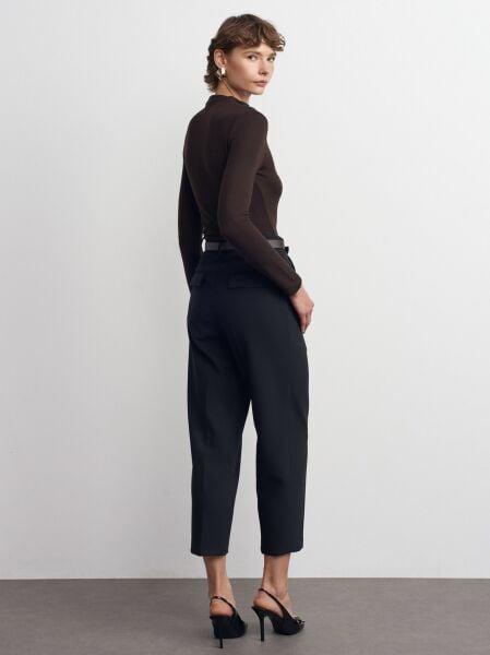 Kemerli Havuç Fit Pantolon-Siyah