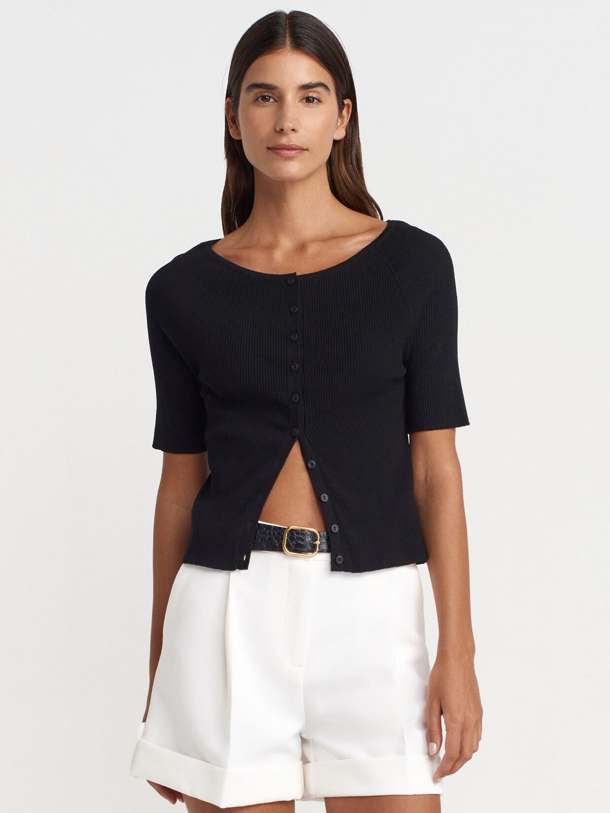 Bisiklet Yaka Fitilli Düğmeli İnce Triko Hırka-siyah