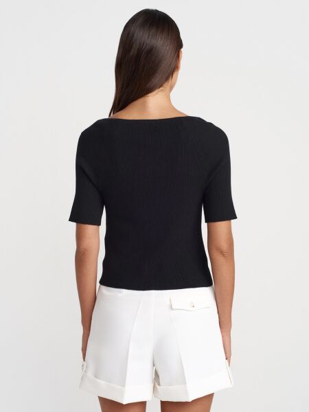 Bisiklet Yaka Fitilli Düğmeli İnce Triko Hırka-siyah