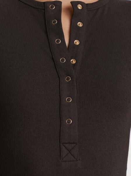 Çıtçıtlı Uzun Kollu Top-Koyu Kahve