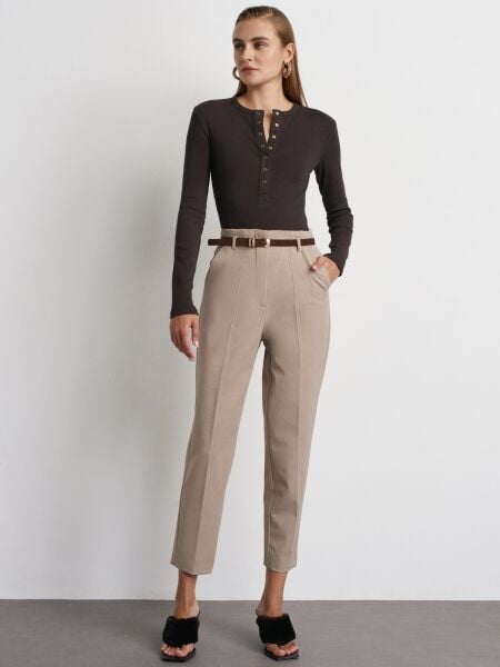 Çıtçıtlı Uzun Kollu Top-Koyu Kahve