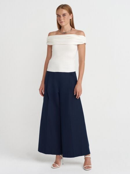 Bardot Yaka Metal Detaylı Triko Bluz-Ekru