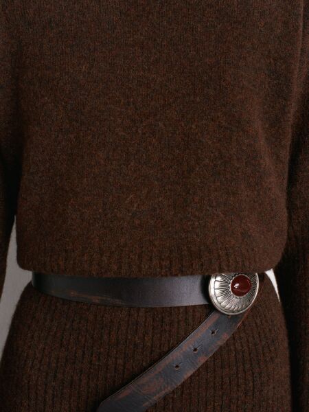 Bisiklet Yaka Yumuşak Dokulu Triko Elbise-Kahve