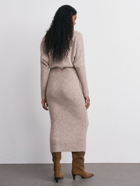 Bisiklet Yaka Yumuşak Dokulu Triko Elbise-Vizon