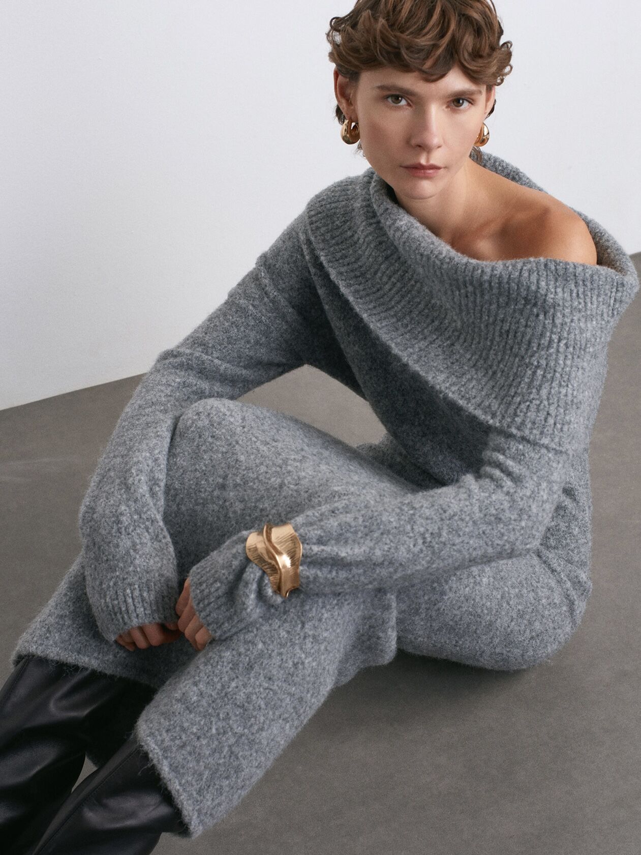 Bisiklet Yaka Yumuşak Dokulu Triko Elbise-Füme M