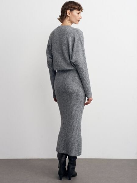 Bisiklet Yaka Yumuşak Dokulu Triko Elbise-Füme M