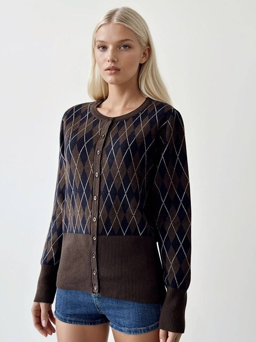 Baklava Desen Hırka kahve