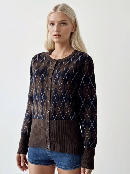 Baklava Desen Hırka kahve