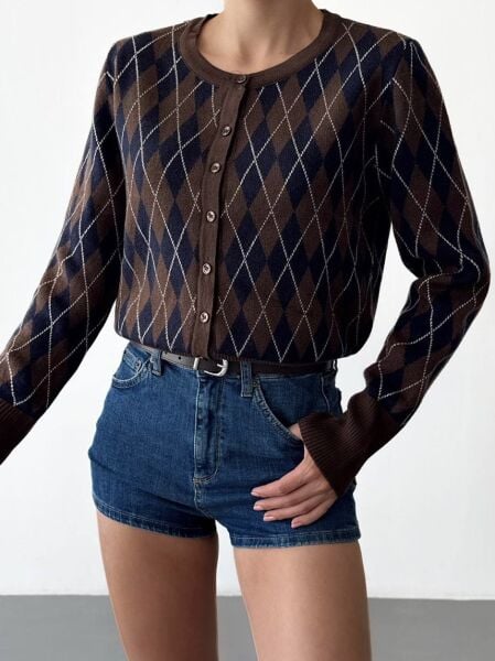 Baklava Desen Hırka kahve