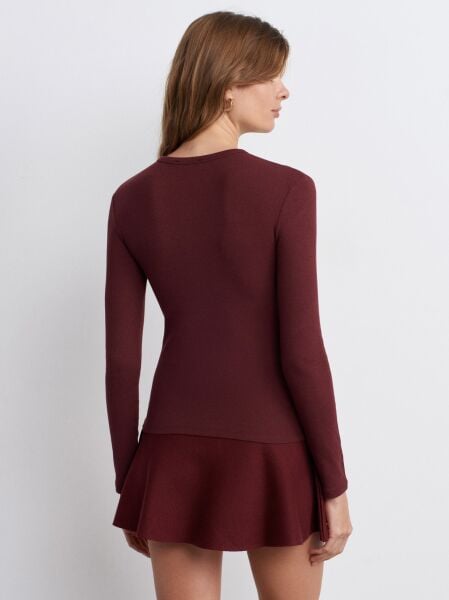 Çıtçıtlı Modal Karışımlı Top-Bordo