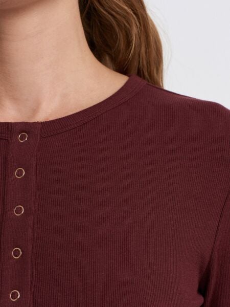 Çıtçıtlı Modal Karışımlı Top-Bordo