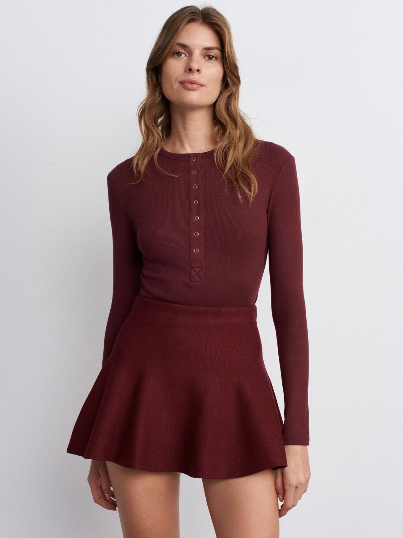 Çıtçıtlı Modal Karışımlı Top-Bordo