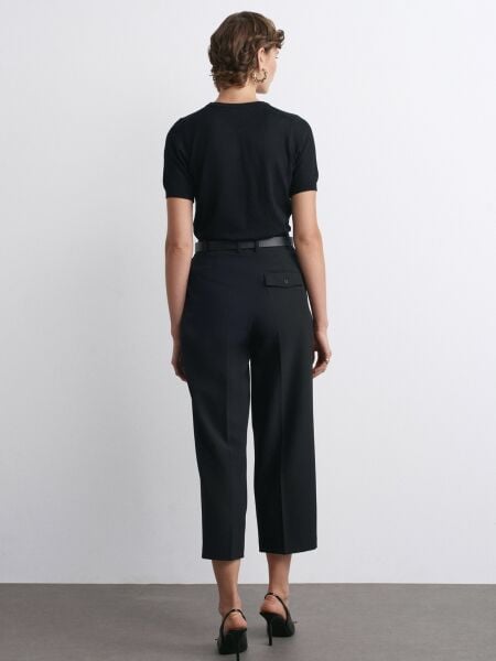 Kemerli Pensli Pantolon-Siyah