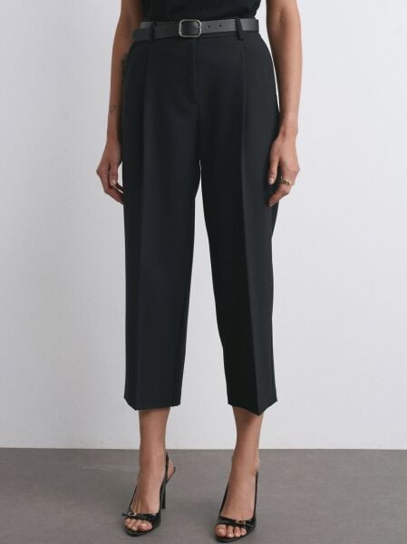 Kemerli Pensli Pantolon-Siyah