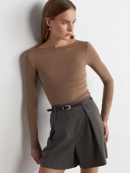 Balıkçı Yaka Kaşmir Bluz-Vizon