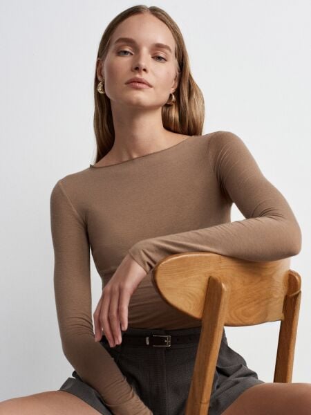 Balıkçı Yaka Kaşmir Bluz-Vizon