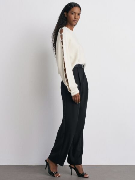 Yün Karışımlı Aksesuar Detaylı Triko Kazak-Ekru