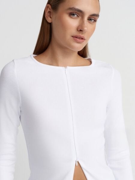 Çift Fermuarlı Top-Beyaz